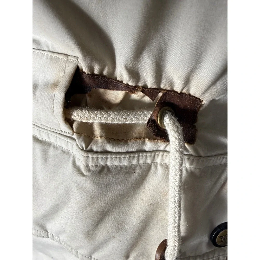 London Fog Mens Field Jacket Cream XL Long Quilted Lining‎ Full Zip Utility Coat